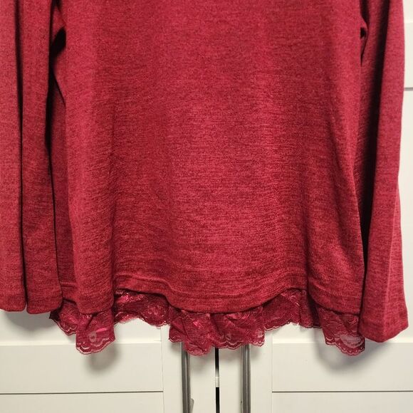 DG2 Diane Gilman Red long sleeved Shirt With Lace Trim Size medium - Picture 4 of 10